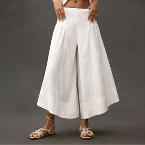 NWT Anthropologie Linen Extended Waist Wide Leg Pants White